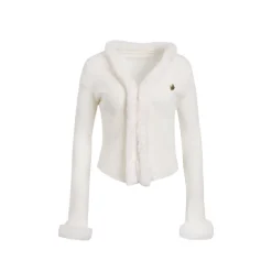 West.Y Fur Collar Bell Sleeve Knit Top White
