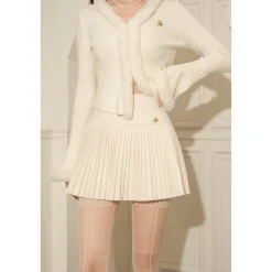West.Y Fur Collar Bell Sleeve Knit Top White