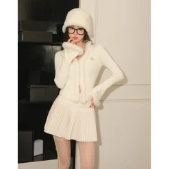 West.Y Fur Collar Bell Sleeve Knit Top White