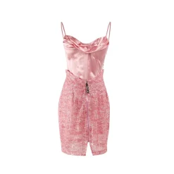 West.Y Satin Glitter Sling Dress Pink