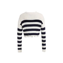 Wildshadow Color Blocked Striped Short Knit Sweater