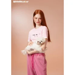 Wildshadow 3D Flower Striped Knit Top Pink