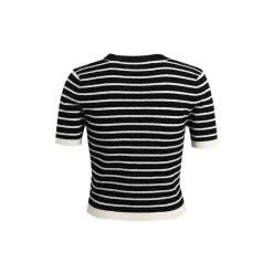 Wildshadow 3D Flower Striped Knit Top Black