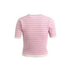 Wildshadow 3D Flower Striped Knit Top Pink