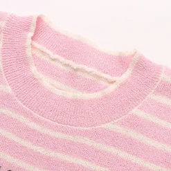Wildshadow 3D Flower Striped Knit Top Pink