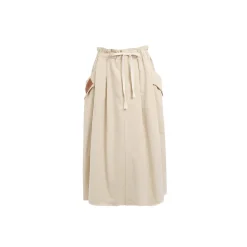 Wildshadow Drawstring Destroy Edges Long Skirt Cream
