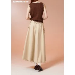 Wildshadow Drawstring Destroy Edges Long Skirt Cream