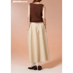 Wildshadow Drawstring Destroy Edges Long Skirt Cream