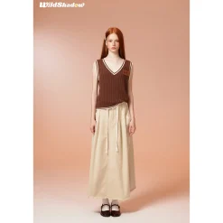 Wildshadow Drawstring Destroy Edges Long Skirt Cream