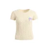 Wildshadow Heart Embroidery Twisted Knit Top Cream