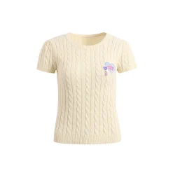 Wildshadow Heart Embroidery Twisted Knit Top Cream