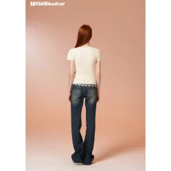 Wildshadow Heart Embroidery Twisted Knit Top Cream