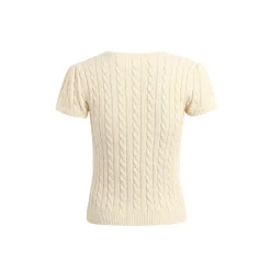 Wildshadow Heart Embroidery Twisted Knit Top Cream