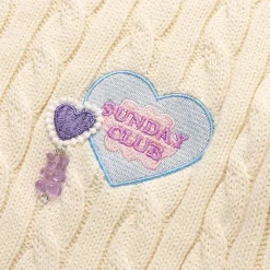 Wildshadow Heart Embroidery Twisted Knit Top Cream