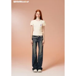 Wildshadow Heart Embroidery Twisted Knit Top Cream