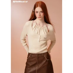 Wildshadow Hollow-Out Fake-2-Piece Knit Top Cream