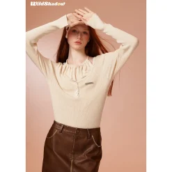 Wildshadow Hollow-Out Fake-2-Piece Knit Top Cream