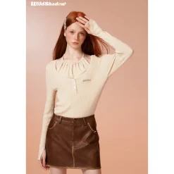 Wildshadow Hollow-Out Fake-2-Piece Knit Top Cream