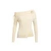 Wildshadow Off-Shoulder Drawstring Knit Top Cream