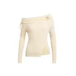 Wildshadow Off-Shoulder Drawstring Knit Top Cream