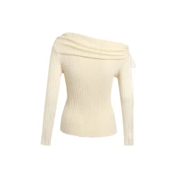 Wildshadow Off-Shoulder Drawstring Knit Top Cream