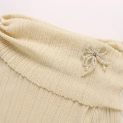 Wildshadow Off-Shoulder Drawstring Knit Top Cream