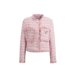 Wildshadow Tassel Colorful Striped Tweed Jacket Pink