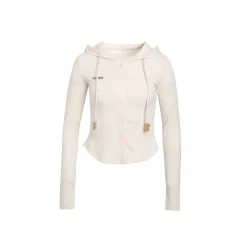 Wildshadow Teddy Bear Knit Slim Hooded Top Cream
