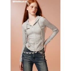 Wildshadow Teddy Bear Knit Slim Hooded Top Grey