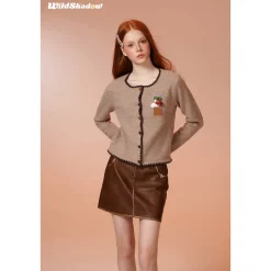 Wildshadow Vintage Embroidery Knit Cardigan Brown