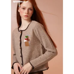 Wildshadow Vintage Embroidery Knit Cardigan Brown