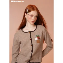 Wildshadow Vintage Embroidery Knit Cardigan Brown