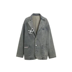 Wildshodow Metal Bow-Knot Washed Denim Jacket