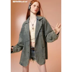 Wildshodow Metal Bow-Knot Washed Denim Jacket