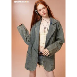 Wildshodow Metal Bow-Knot Washed Denim Jacket