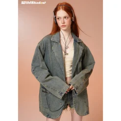 Wildshodow Metal Bow-Knot Washed Denim Jacket