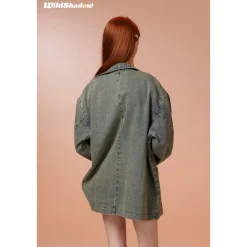 Wildshodow Metal Bow-Knot Washed Denim Jacket