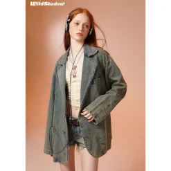 Wildshodow Metal Bow-Knot Washed Denim Jacket