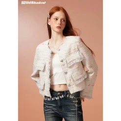 Wildshodow Tassel Colorful Tweed Jacket White