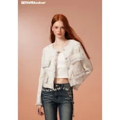 Wildshodow Tassel Colorful Tweed Jacket White